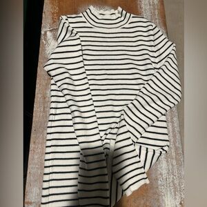 Striped Black and White Turtleneck Sweater